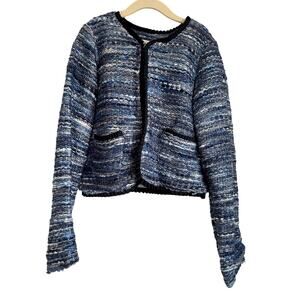 Zara Kids Shrunken Blue Tweed Kid Open Lady Jacket Ruffle Vintage (size 9-10)